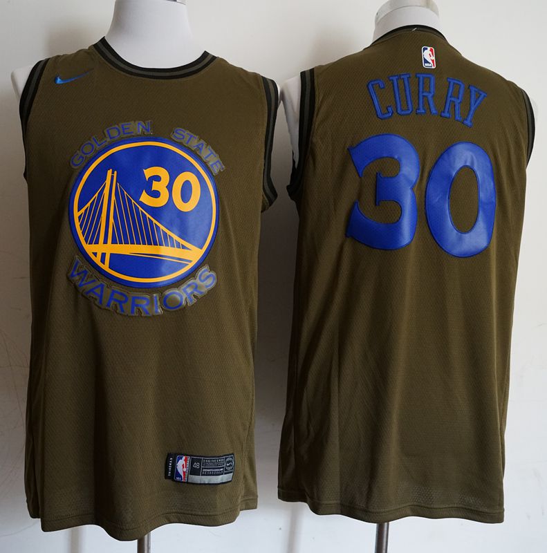 Men Golden State Warriors 30 Curry Military green Game Nike NBA Jerseys